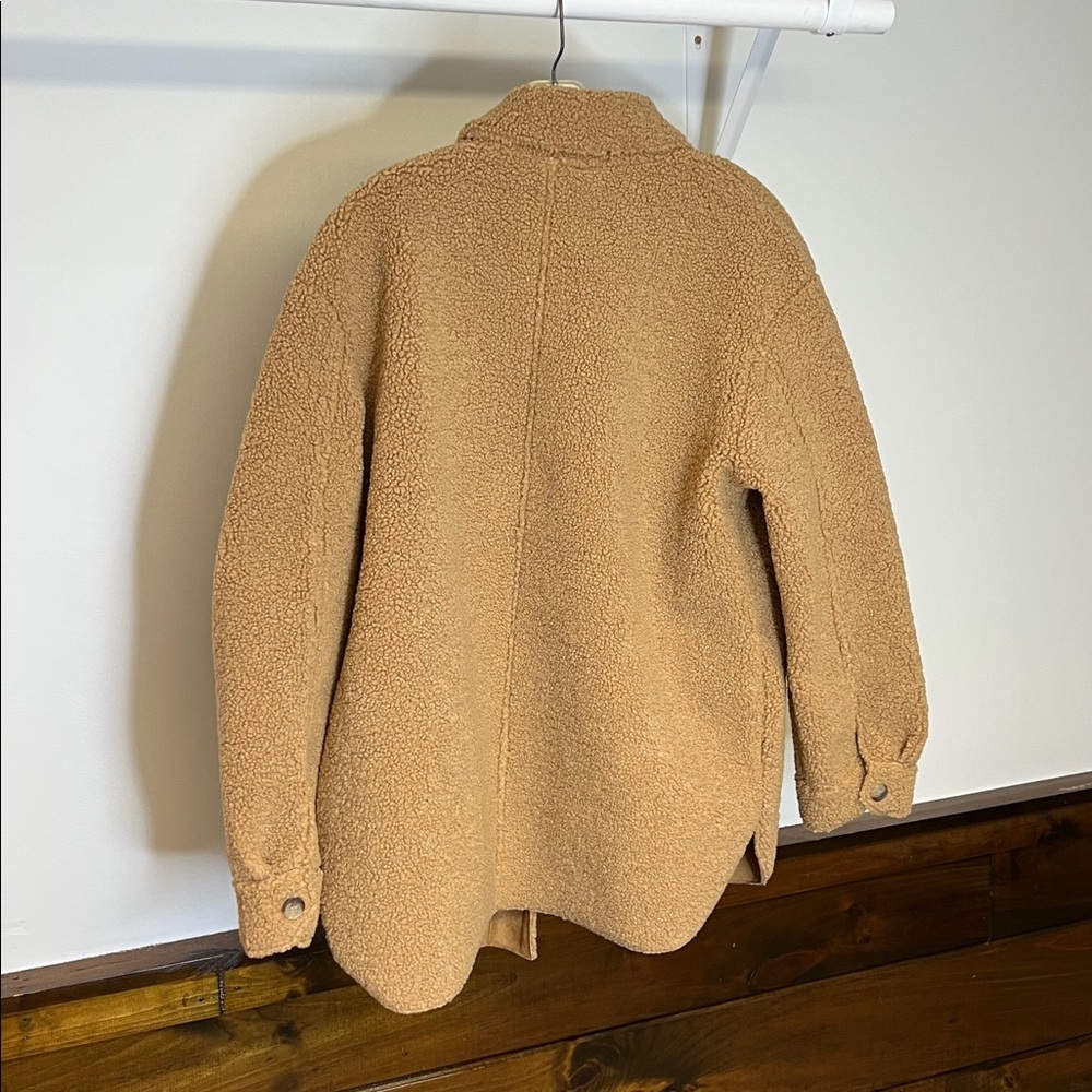 Joie Tan Button Down Oversized Sherpa Teddy Jacket- M - Picture 4 of 6